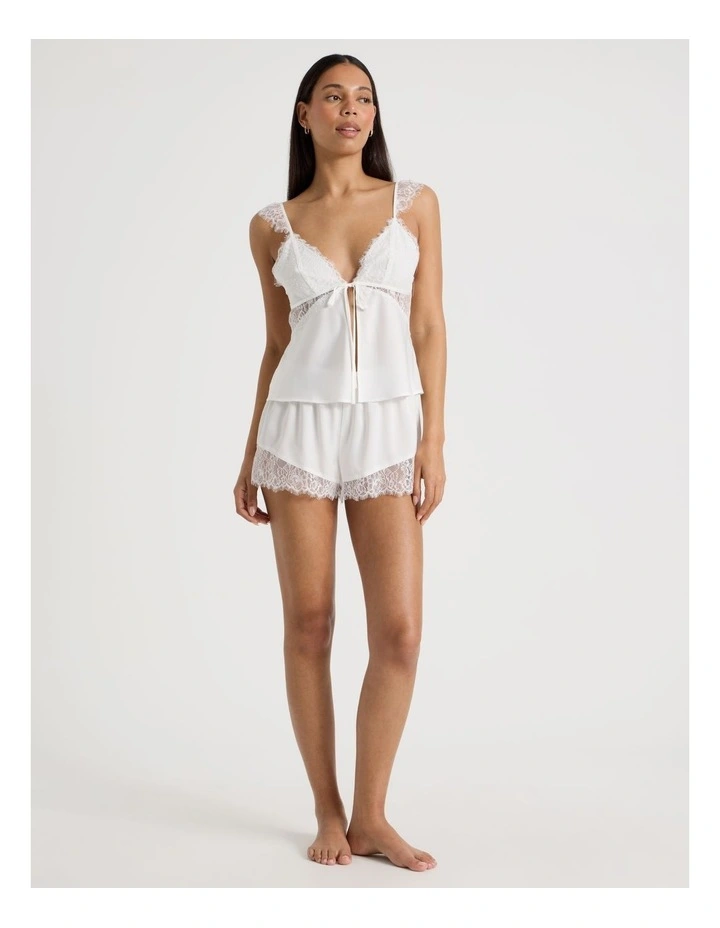 The Vow Satin & Eyelash Lace Cami Set in Ivory image 3
