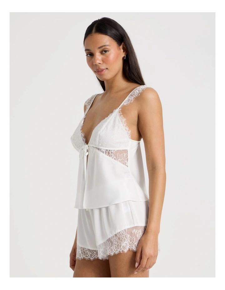 The Vow Satin & Eyelash Lace Cami Set in Ivory image 4