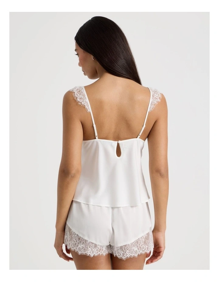 The Vow Satin & Eyelash Lace Cami Set in Ivory image 6