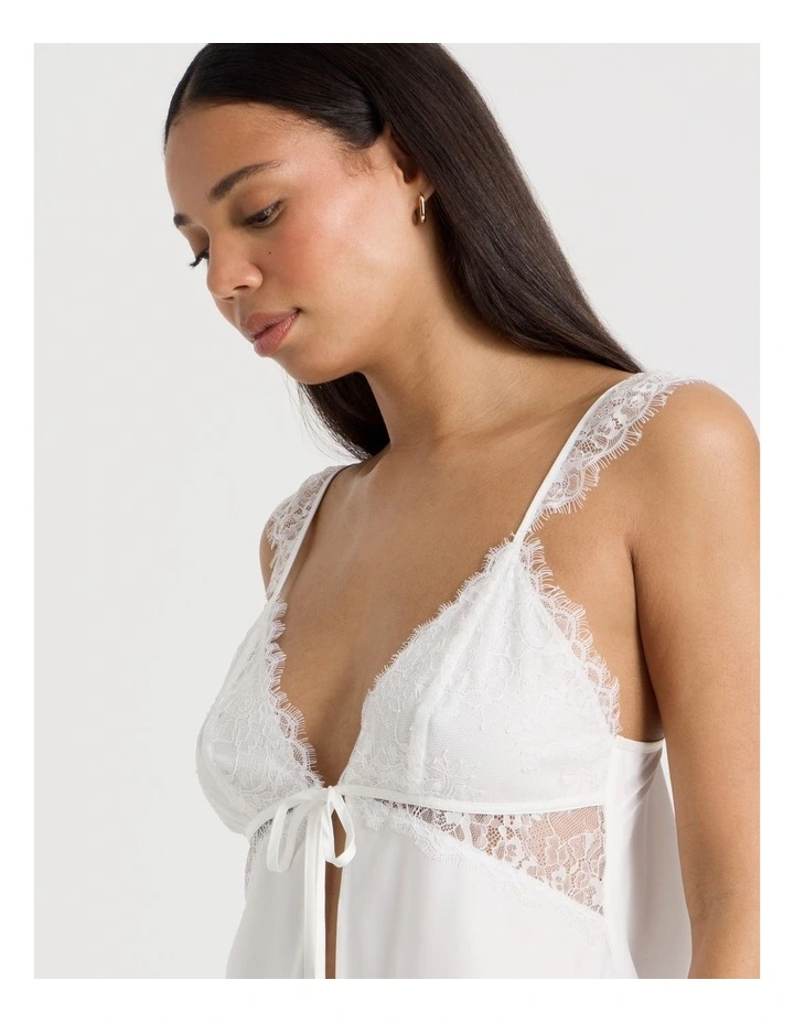 The Vow Satin & Eyelash Lace Cami Set in Ivory image 7