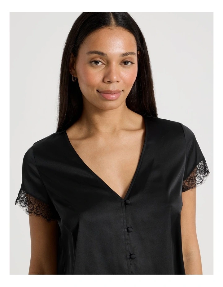 The Vow Satin & Eyelash Lace S/S PJ Set in Black image 3