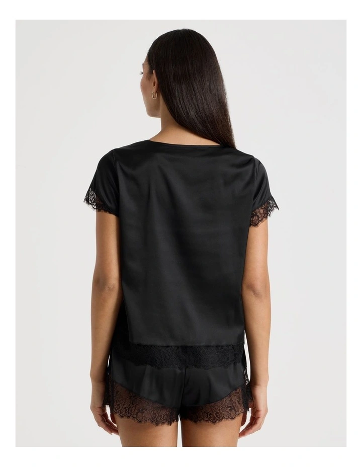 The Vow Satin & Eyelash Lace S/S PJ Set in Black image 6