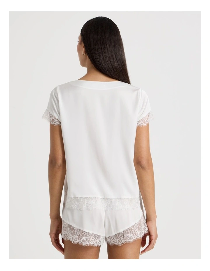 The Vow Satin & Eyelash Lace Short Sleeve PJ Set in Ivory image 5