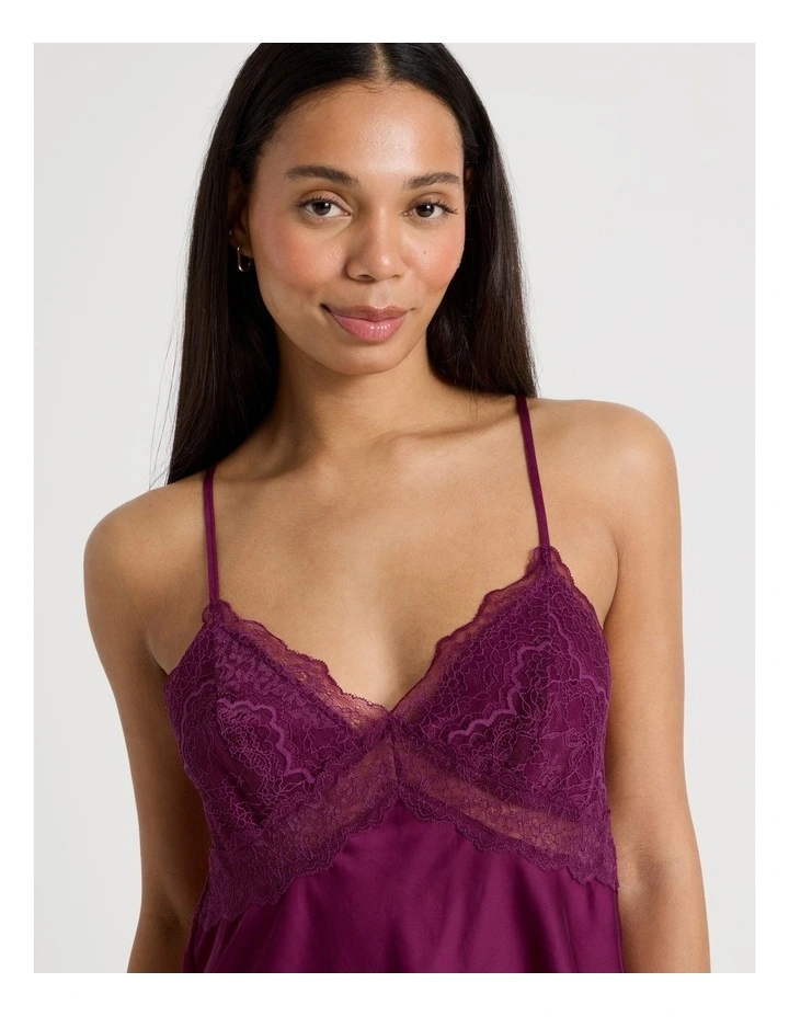 Luxe Satin Lace Bodice Cami Short Set in Berry image 3