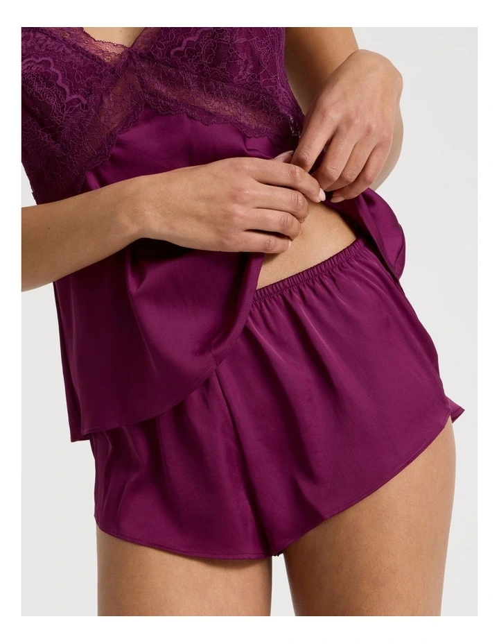 Luxe Satin Lace Bodice Cami Short Set in Berry image 4