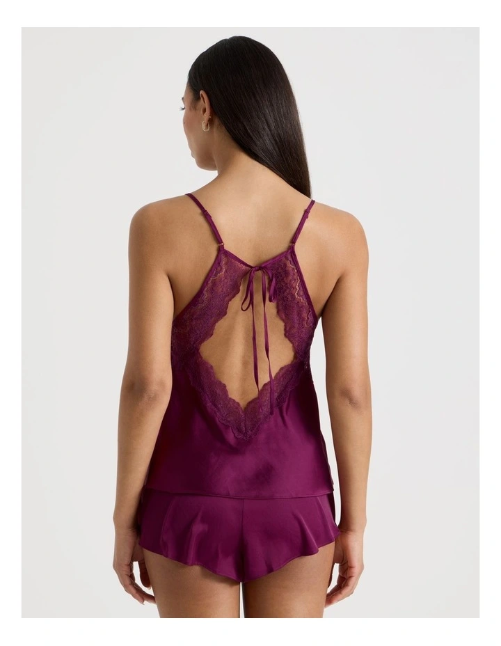 Luxe Satin Lace Bodice Cami Short Set in Berry image 6
