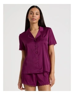 Luxe Satin Lace Shoer Sleeves PJ Set in Berry