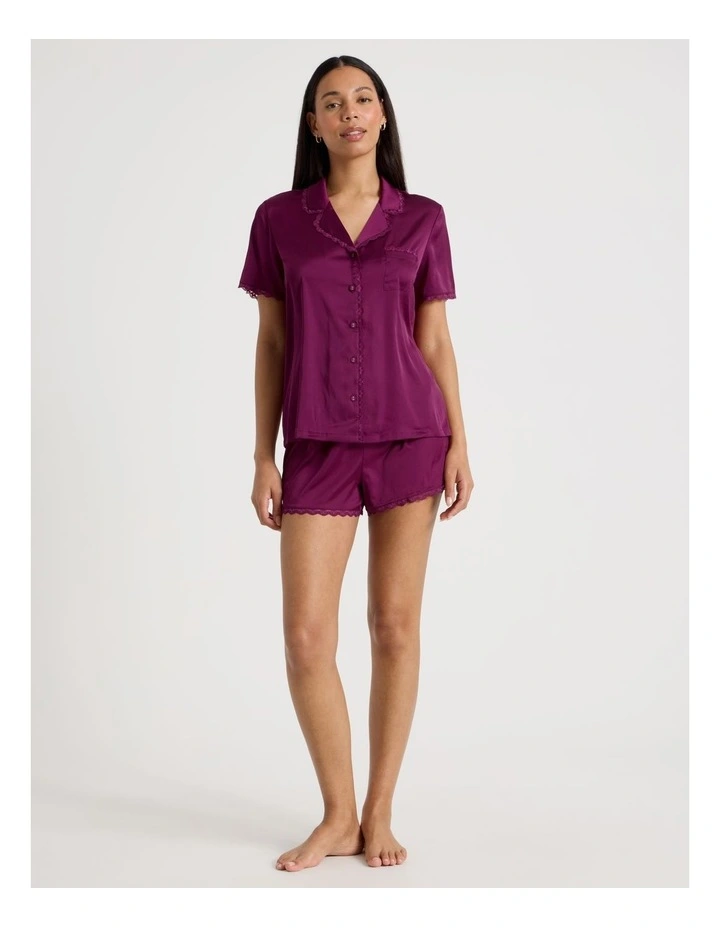 Luxe Satin Lace Shoer Sleeves PJ Set in Berry image 2