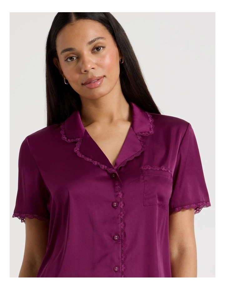 Luxe Satin Lace Shoer Sleeves PJ Set in Berry image 3