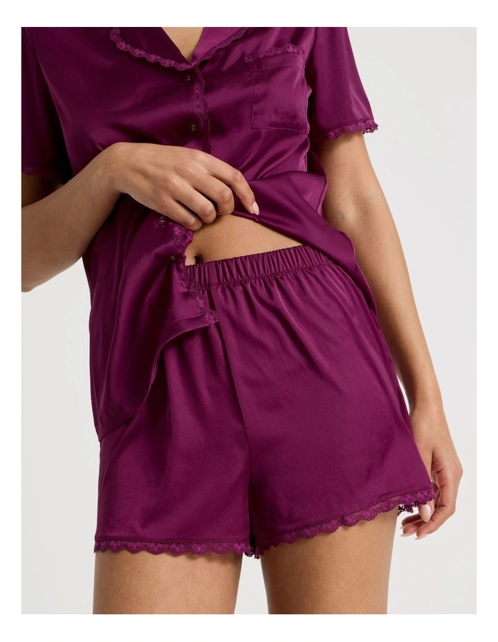 Luxe Satin Lace Shoer Sleeves PJ Set in Berry image 4