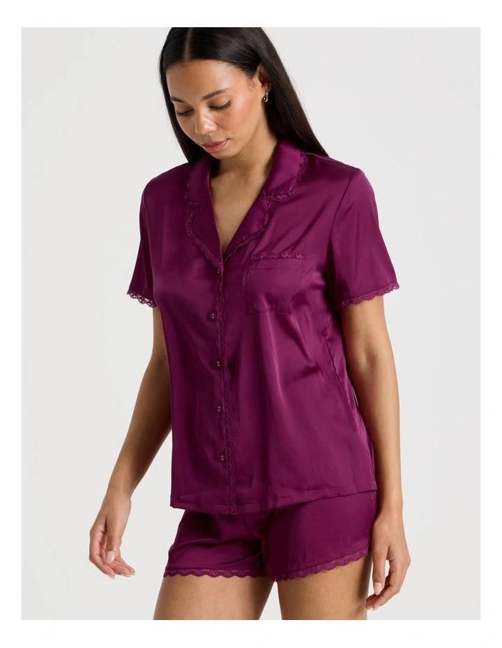 Luxe Satin Lace Shoer Sleeves PJ Set in Berry image 5