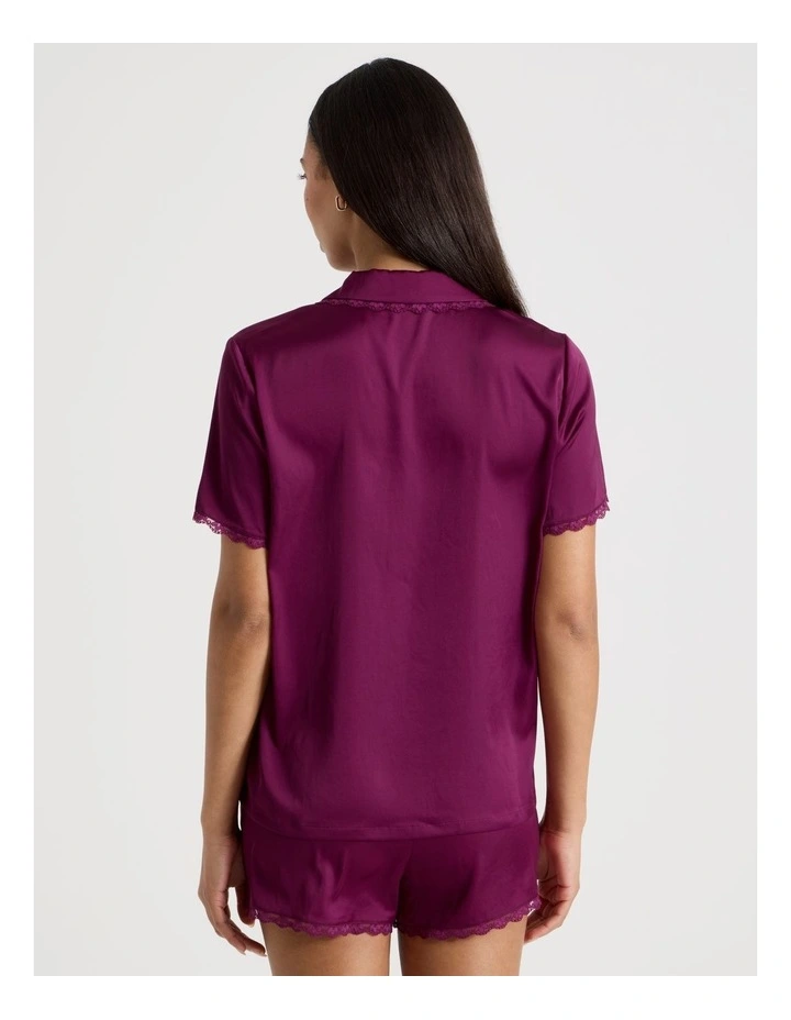 Luxe Satin Lace Shoer Sleeves PJ Set in Berry image 6