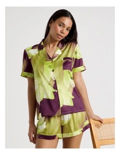 Luxe Satin Short Sleeve PJ Set in Berry Floral Print