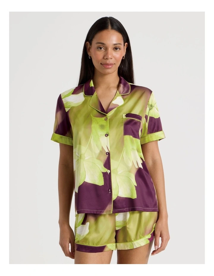 Luxe Satin Short Sleeve PJ Set in Berry Floral Print image 3