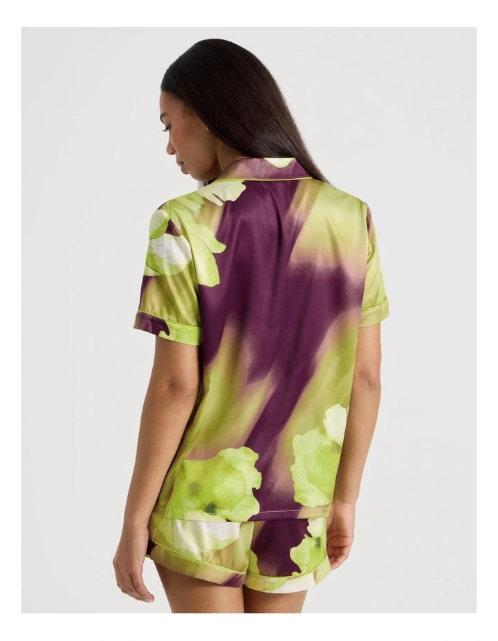 Luxe Satin Short Sleeve PJ Set in Berry Floral Print image 5