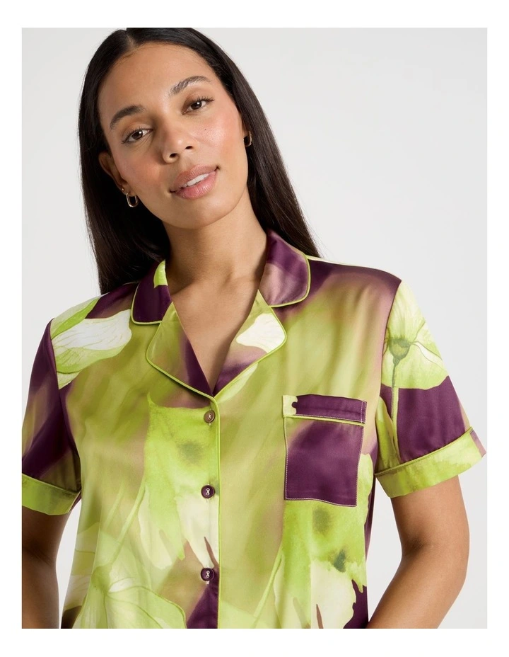 Luxe Satin Short Sleeve PJ Set in Berry Floral Print image 6