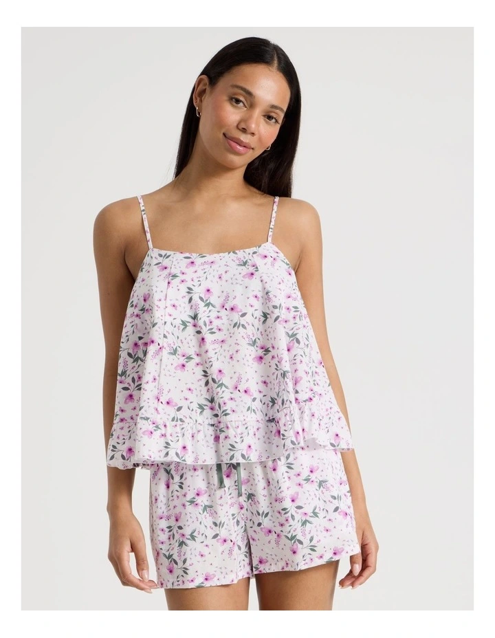 Serene Viscose Frill Panel Cami Boxer Set in Ditsy Floral Print image 1