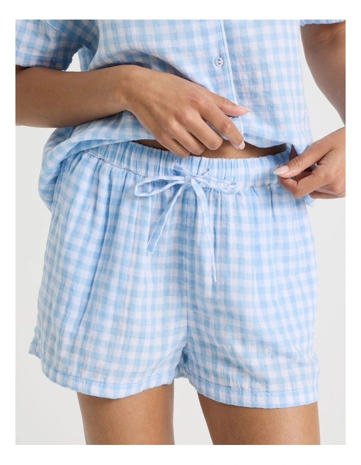 Divine Cheesecloth Short Sleeve PJ Set in Soft Blue Check Y/D image 4
