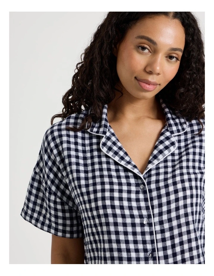 Divine Cheesecloth Short Sleeve PJ Set in Navy Check Y/D image 3