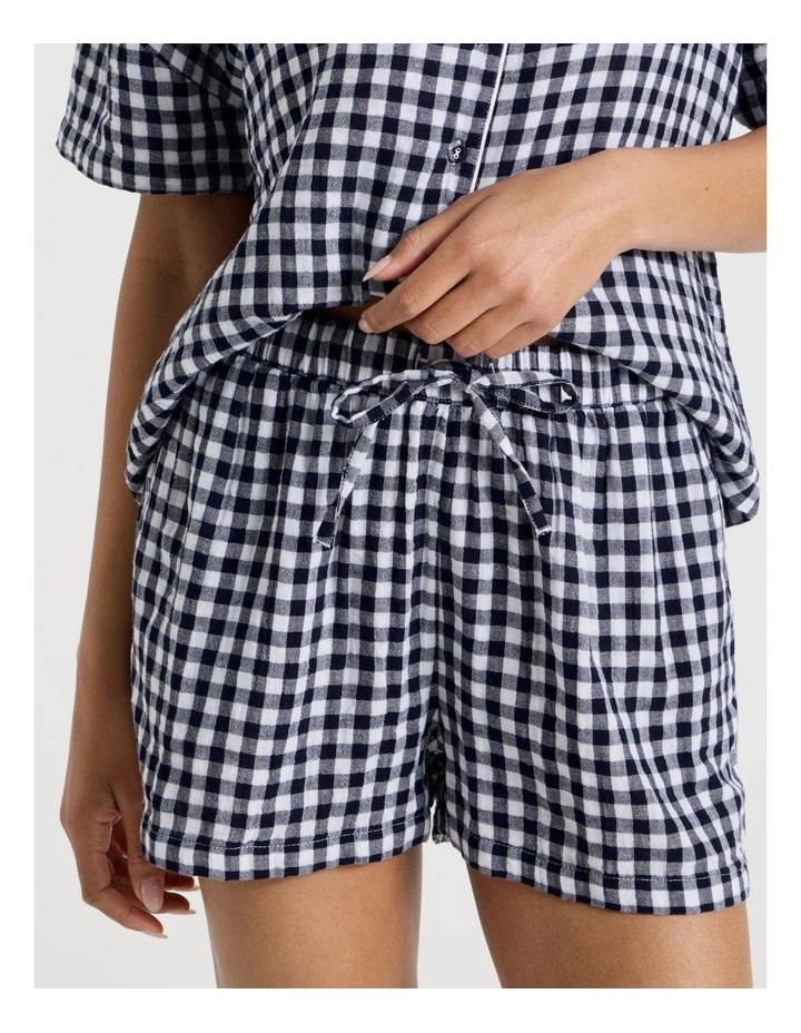 Divine Cheesecloth Short Sleeve PJ Set in Navy Check Y/D image 4