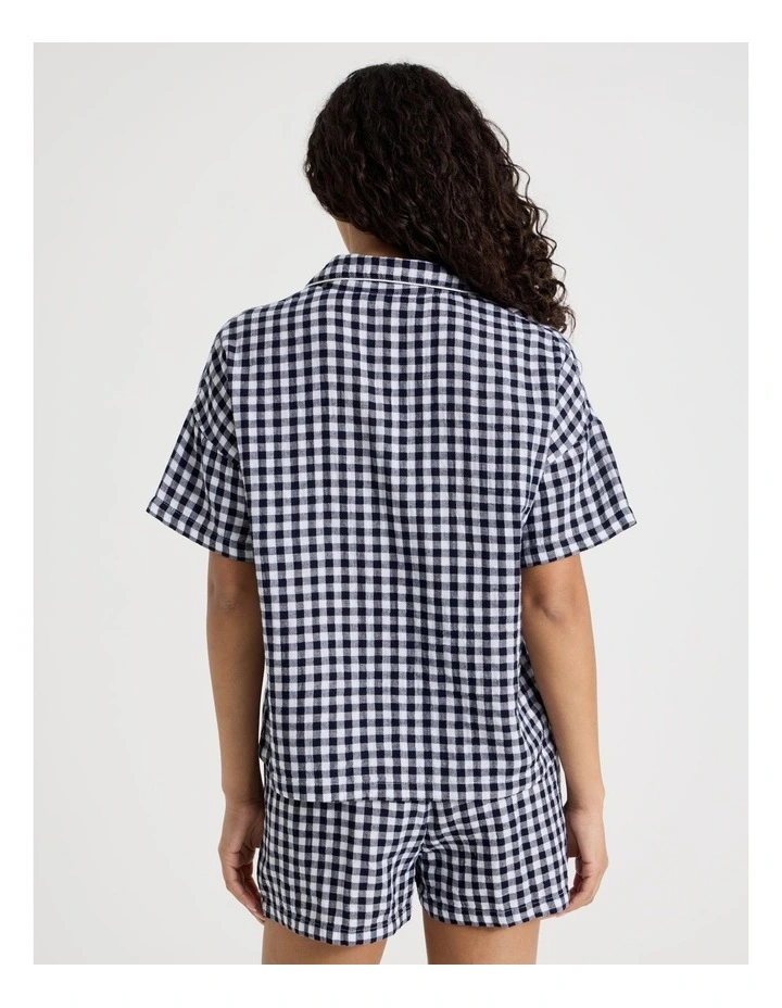 Divine Cheesecloth Short Sleeve PJ Set in Navy Check Y/D image 5