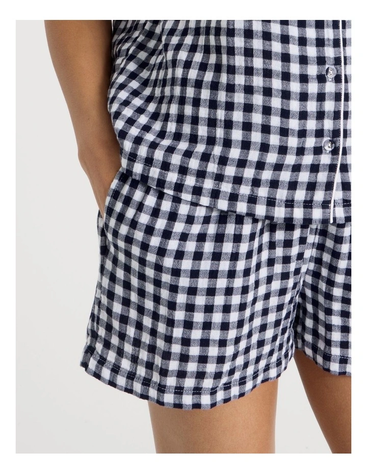 Divine Cheesecloth Short Sleeve PJ Set in Navy Check Y/D image 6