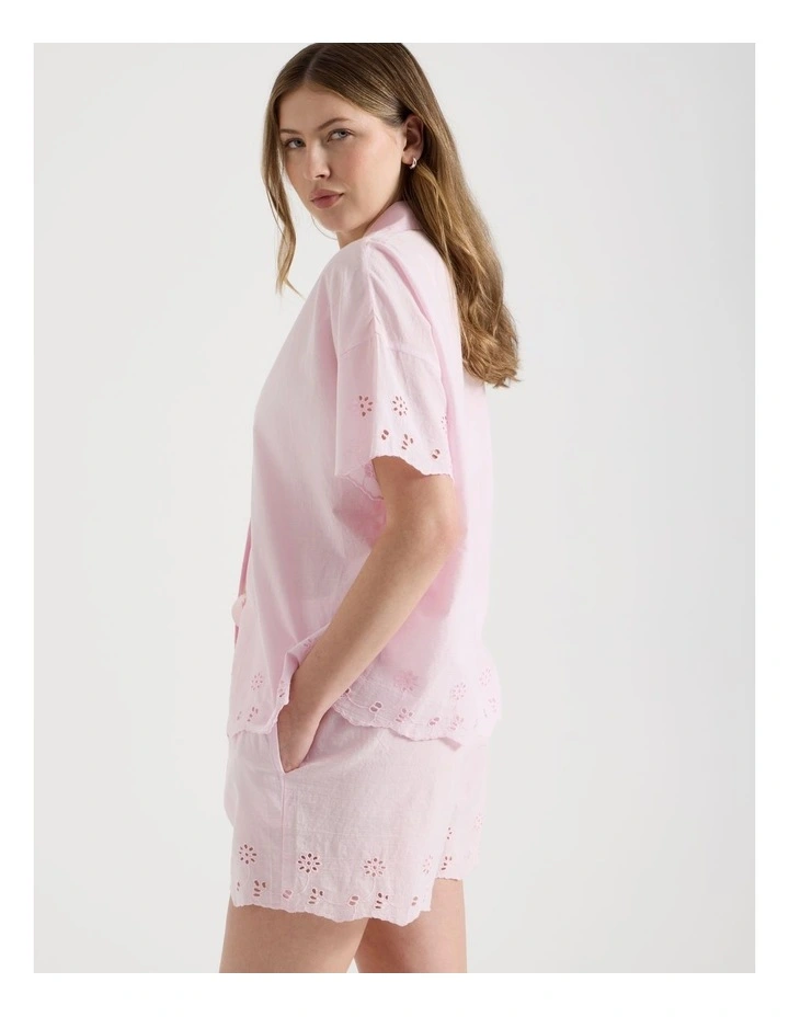 Divine Cotton Broderie S/S PJ Set in Soft Pink image 2