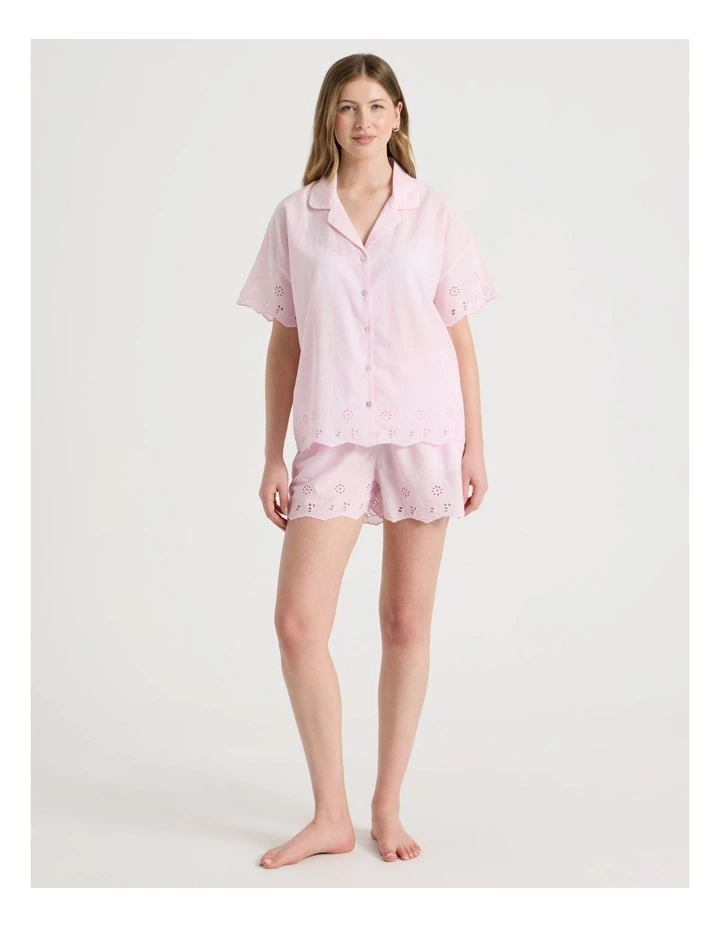 Divine Cotton Broderie S/S PJ Set in Soft Pink image 3