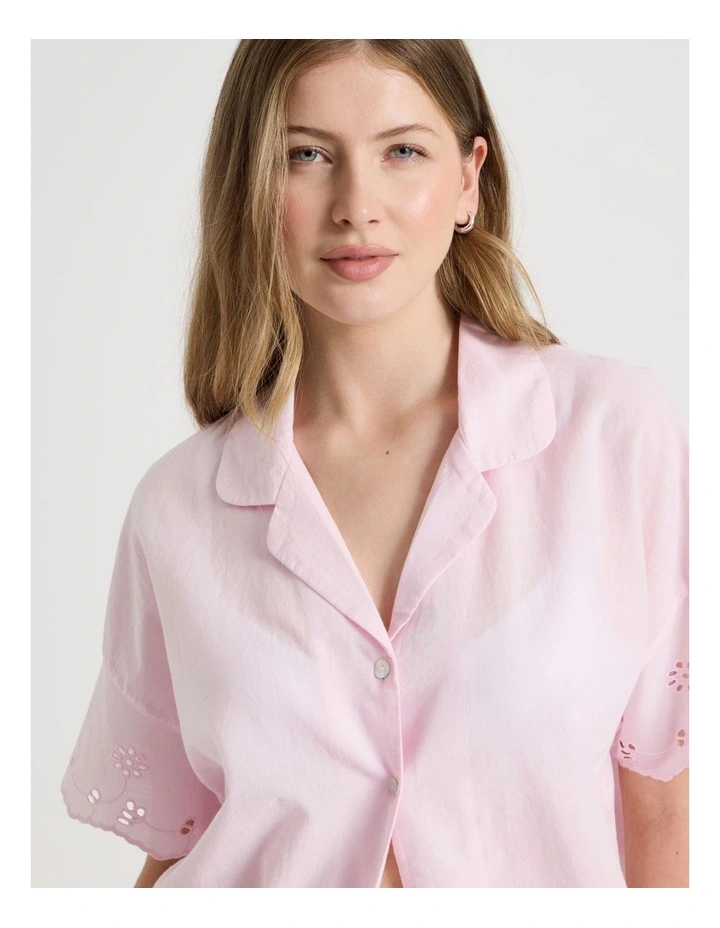 Divine Cotton Broderie S/S PJ Set in Soft Pink image 4