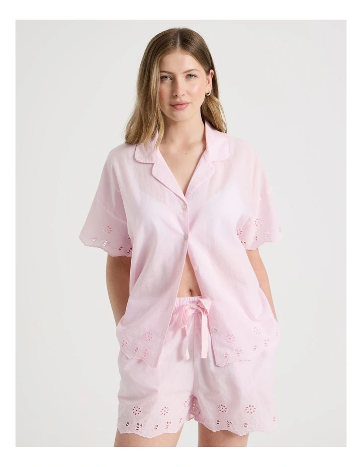 Divine Cotton Broderie S/S PJ Set in Soft Pink image 5