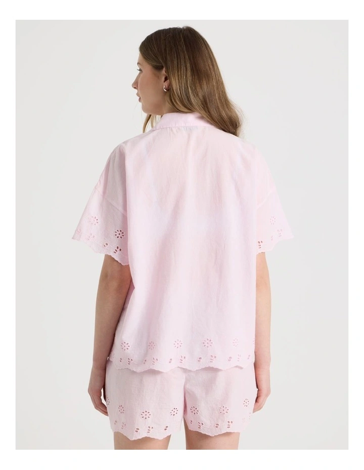 Divine Cotton Broderie S/S PJ Set in Soft Pink image 6