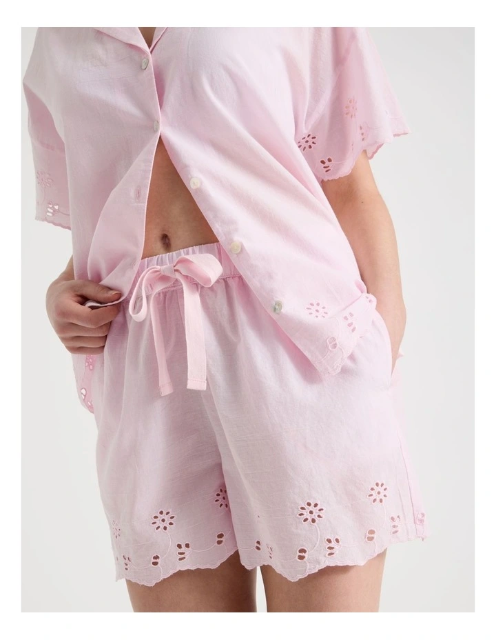 Divine Cotton Broderie S/S PJ Set in Soft Pink image 7