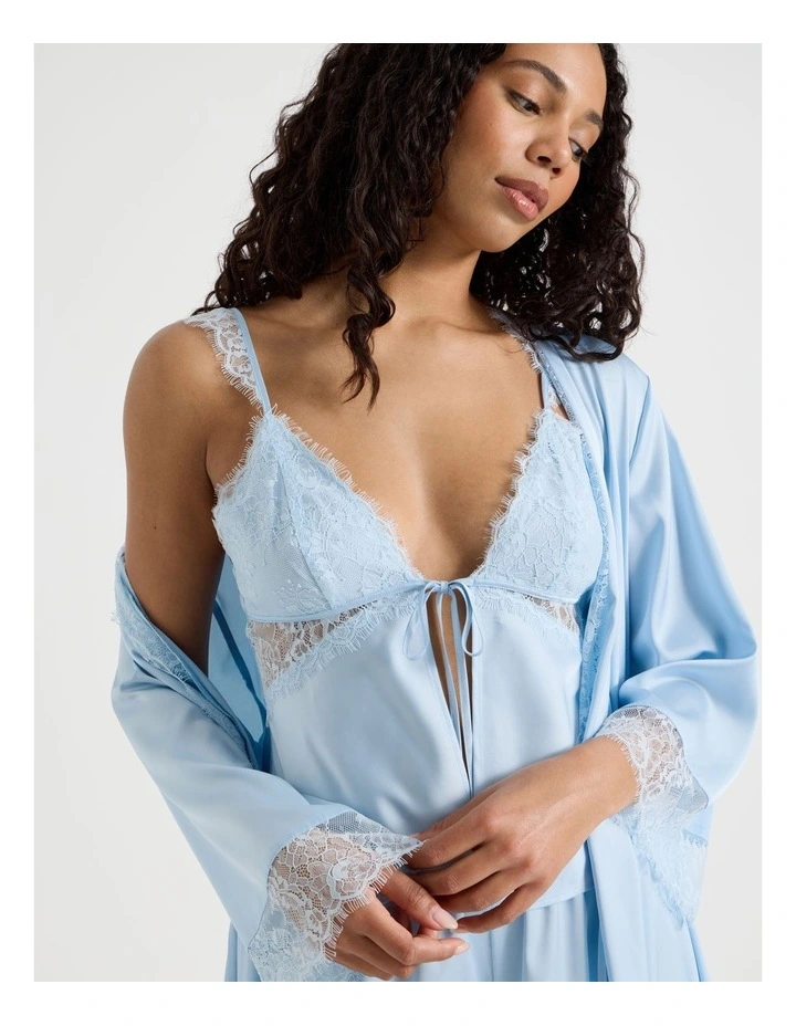 The Vow Satin & Eyelash Lace Cami Set in Powder Blue image 3