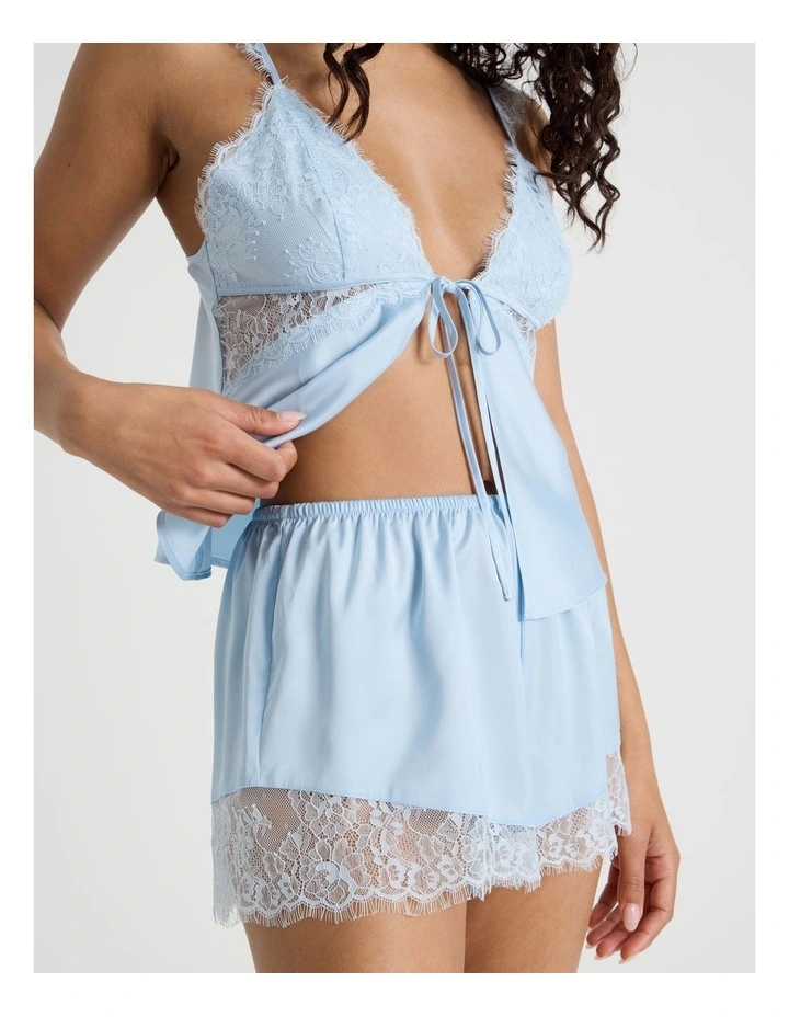The Vow Satin & Eyelash Lace Cami Set in Powder Blue image 4