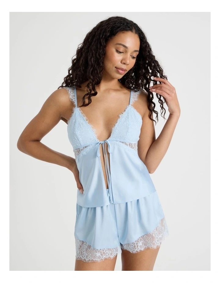 The Vow Satin & Eyelash Lace Cami Set in Powder Blue image 5