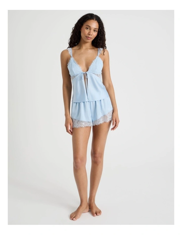 The Vow Satin & Eyelash Lace Cami Set in Powder Blue image 7