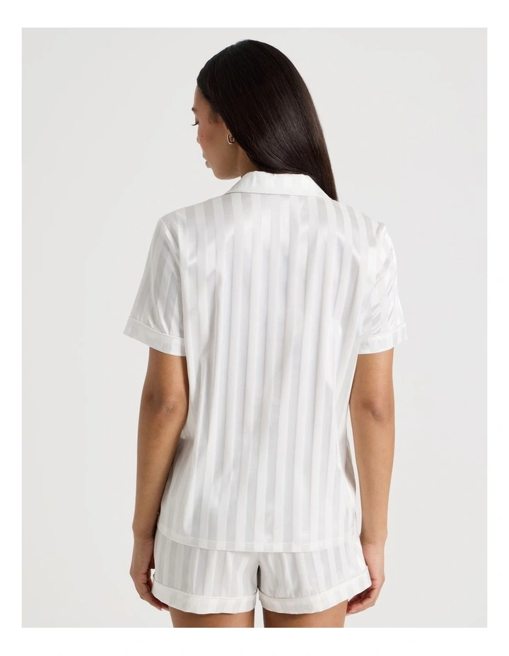 Luxe Satin Jacquard Stripe S/S PJ Set in Ivory image 6