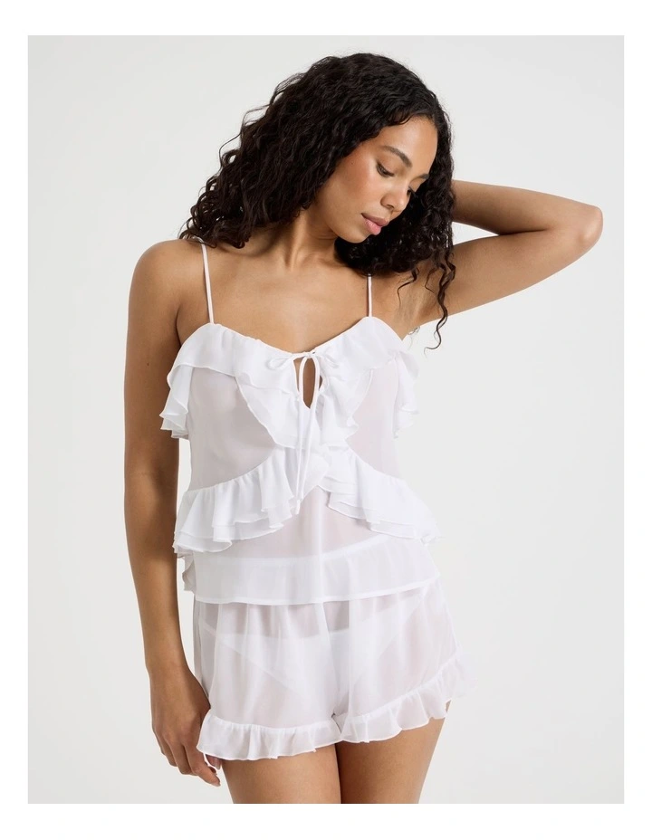 The Vow Chiffon Sheer Frill Cami Boxer in Ivory image 2