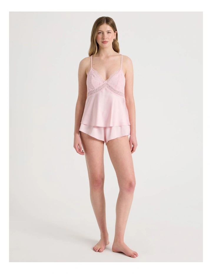Luxe Satin Lace Bodice Cami Short Set in Soft Pink image 2