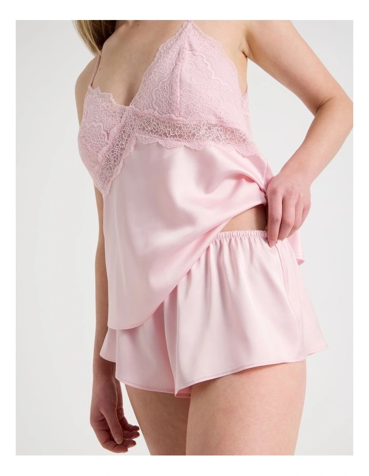 Luxe Satin Lace Bodice Cami Short Set in Soft Pink image 3