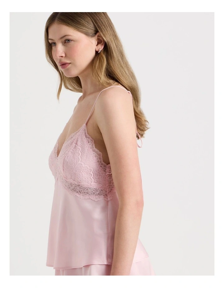 Luxe Satin Lace Bodice Cami Short Set in Soft Pink image 4