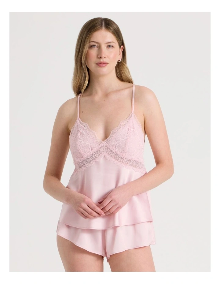 Luxe Satin Lace Bodice Cami Short Set in Soft Pink image 5