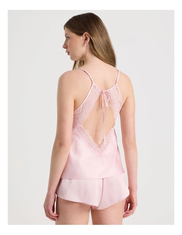 Luxe Satin Lace Bodice Cami Short Set in Soft Pink image 6