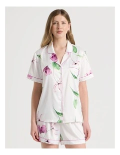 Luxe Satin Short Sleeve PJ Set in Gardenia Floral Print