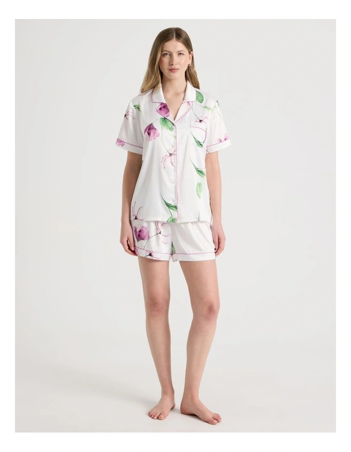 Luxe Satin Short Sleeve PJ Set in Gardenia Floral Print image 2