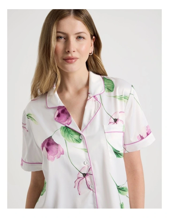 Luxe Satin Short Sleeve PJ Set in Gardenia Floral Print image 3