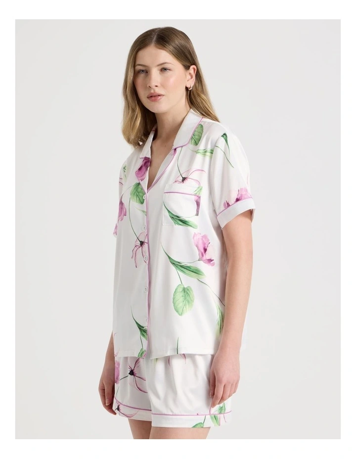 Luxe Satin Short Sleeve PJ Set in Gardenia Floral Print image 4