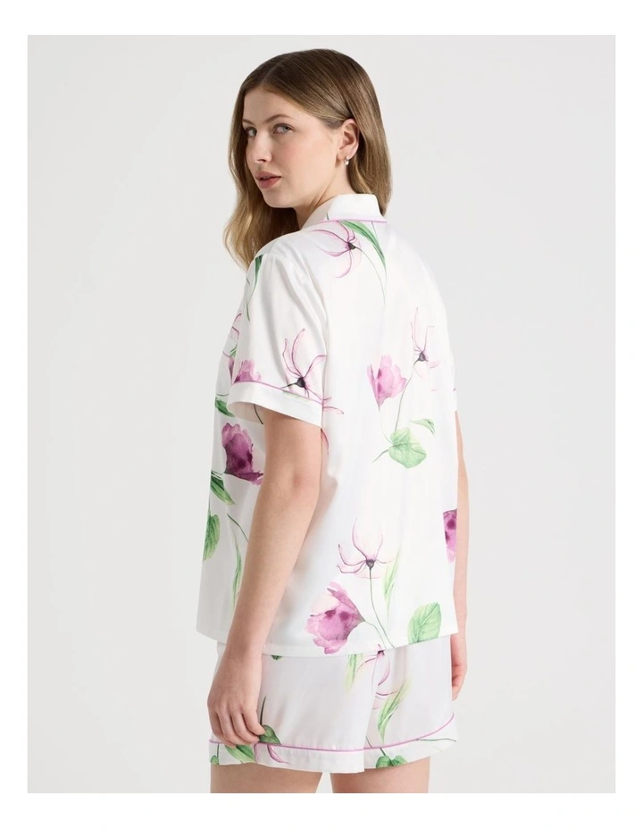 Luxe Satin Short Sleeve PJ Set in Gardenia Floral Print image 5