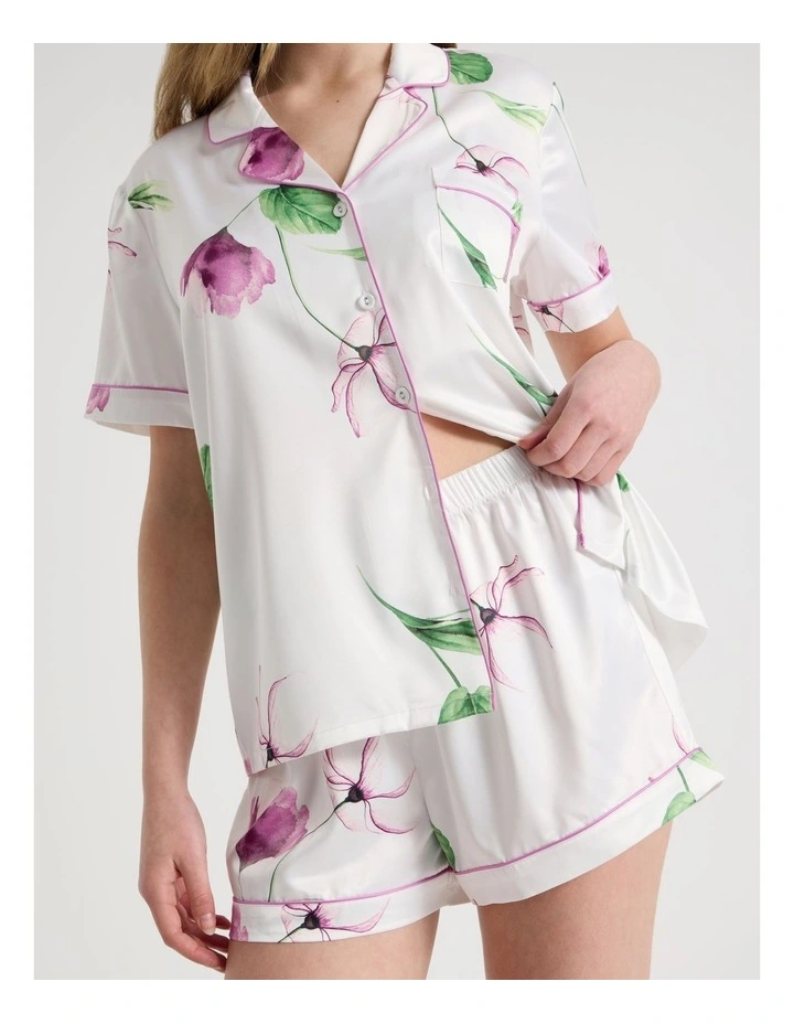 Luxe Satin Short Sleeve PJ Set in Gardenia Floral Print image 6