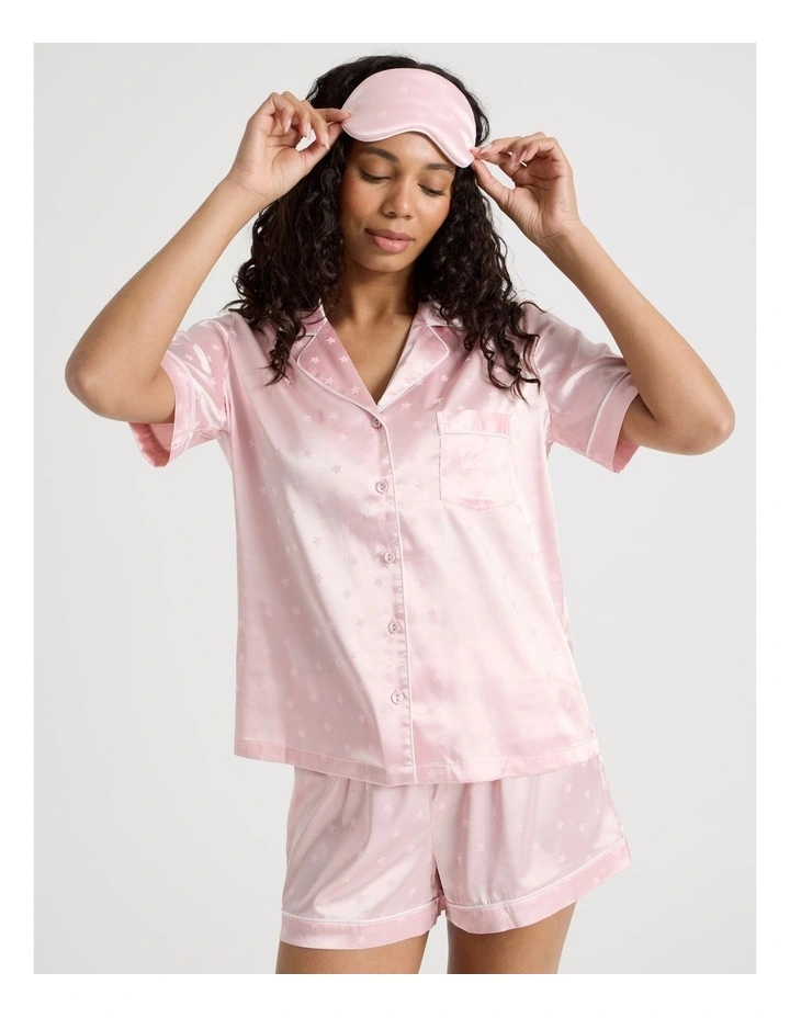 Luxe Satin Jacquard Short Sleeve Short PJ Gift Set in Soft Pink image 1